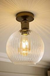 ValueLights Maddison Clear Rib Glass Globe Flush Ceiling Light with Filament Bulb in Bronze - thumbnail 2