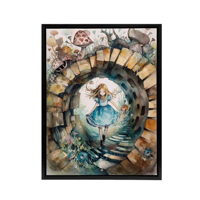 "Artery8 Alice In Wonderland Watercolour Framed Canvas Wall Art Print in Beige - Size: W24"" x H32""" - image 1