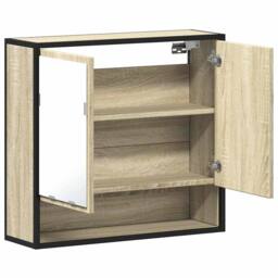 Berkfield Home Durable Bathroom Mirror Cabinet Sonoma Oak 65x20x60 cm Engineered Wood in Light Tan - Size: 65 x 20 x 60 cm - thumbnail 8