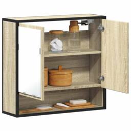 Berkfield Home Durable Bathroom Mirror Cabinet Sonoma Oak 65x20x60 cm Engineered Wood in Light Tan - Size: 65 x 20 x 60 cm - thumbnail 2
