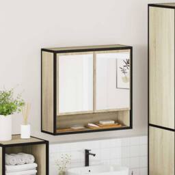 Berkfield Home Durable Bathroom Mirror Cabinet Sonoma Oak 65x20x60 cm Engineered Wood in Light Tan - Size: 65 x 20 x 60 cm - thumbnail 4