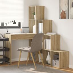 Berkfield Home Corner Desk with Shelf with Storage Sonoma oak 101.5 x 149.5 x 149.5 cm in Brown - thumbnail 1