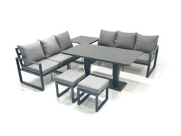 Fimous 8 Seater Aluminium Outdoor Garden Furniture Set w/ Adjustable Rising Lifting Dining Table 3 Seater Sofa 2 Small Footstool Side Table Dark Grey - thumbnail 2