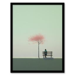 Artery8 Wall Art Print Cherry Tree Park By Amy Denver Minimalist Soft Pastel Grey Pale Green Minimalism Simple Modern Artwork Art Framed - thumbnail 1