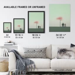 Artery8 Wall Art Print Cherry Tree Park By Amy Denver Minimalist Soft Pastel Grey Pale Green Minimalism Simple Modern Artwork Art Framed - thumbnail 3