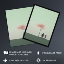 Artery8 Wall Art Print Cherry Tree Park By Amy Denver Minimalist Soft Pastel Grey Pale Green Minimalism Simple Modern Artwork Art Framed - thumbnail 2