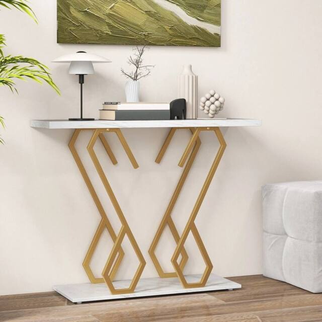 KORVIXA Contemporary Console Table Faux Marble in White - Size: 100 cm - image 1