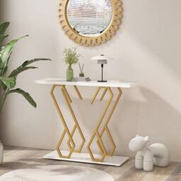 KORVIXA Contemporary Console Table Faux Marble in White - Size: 100 cm - thumbnail 3