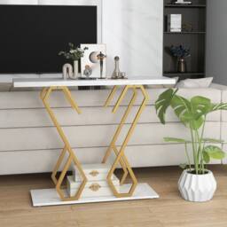KORVIXA Contemporary Console Table Faux Marble in White - Size: 100 cm - thumbnail 5
