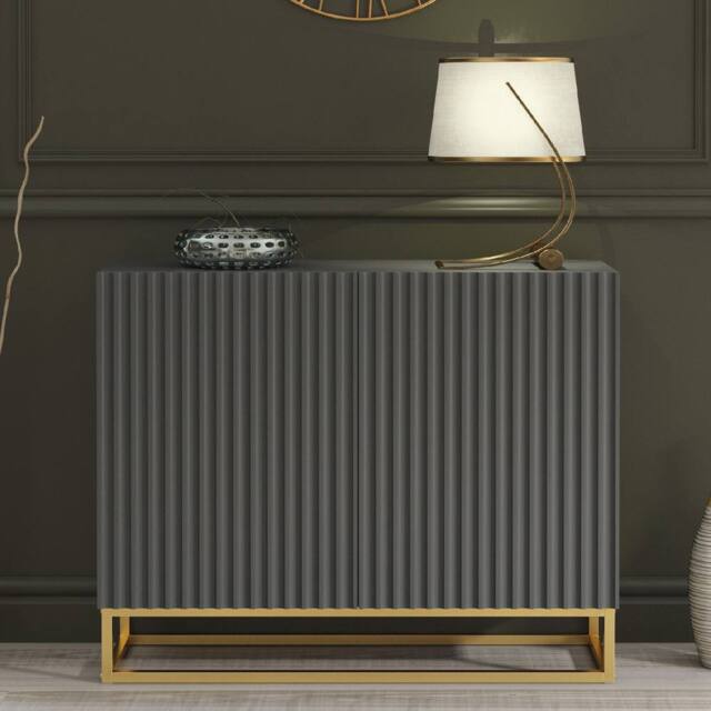 Mex Furniture LTD Sideboard Ripple 100cm - Dark Grey with Fluted Doors - image 1