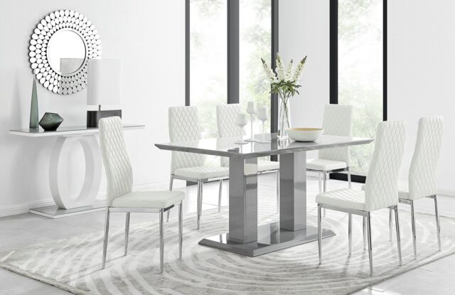 FurnitureboxUK Imperia Grey Modern High Gloss Dining Table & 6 Milan Dining Chairs Set in Off-White - image 1