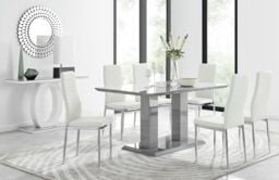 FurnitureboxUK Imperia Grey Modern High Gloss Dining Table & 6 Milan Dining Chairs Set in Off-White