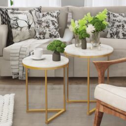 Pirlo Plush Set Of 2 Round Nesting Tables Gold With Triangular Base - thumbnail 3
