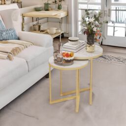 Pirlo Plush Set Of 2 Round Nesting Tables Gold With Triangular Base - thumbnail 4