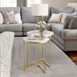 Pirlo Plush Set Of 2 Round Nesting Tables Gold With Triangular Base - thumbnail 2