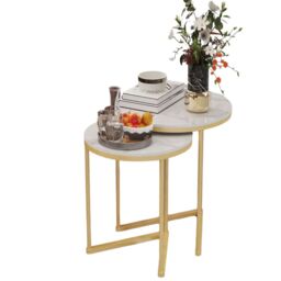 Pirlo Plush Set Of 2 Round Nesting Tables Gold With Triangular Base - thumbnail 5