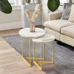 Pirlo Plush Set Of 2 Round Nesting Tables Gold With Triangular Base - thumbnail 1