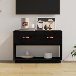 Berkfield Home TV Cabinet Black 90x40x60 cm Solid Wood Pine - Size: 90 x 40 x 60 cm