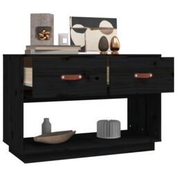 Berkfield Home TV Cabinet Black 90x40x60 cm Solid Wood Pine - Size: 90 x 40 x 60 cm - thumbnail 5