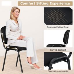Gymax Set of 2 Waiting Room Chairs Stackable Reception Guest Chairs-Black in Black - Size: 2 Pack - thumbnail 4