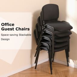 Gymax Set of 2 Waiting Room Chairs Stackable Reception Guest Chairs-Black in Black - Size: 2 Pack - thumbnail 3