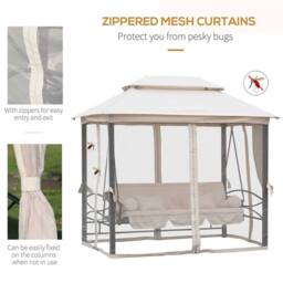 OUTSUNNY 3 Seater Swing Chair Hammock Gazebo Patio Bench Outdoor in Beige - thumbnail 4