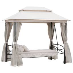 OUTSUNNY 3 Seater Swing Chair Hammock Gazebo Patio Bench Outdoor in Beige - thumbnail 2