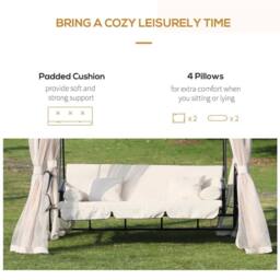 OUTSUNNY 3 Seater Swing Chair Hammock Gazebo Patio Bench Outdoor in Beige - thumbnail 5