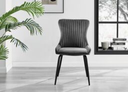 FurnitureboxUK Adley Grey Concrete Effect Round Dining Table & 4 Nora Black Leg Velvet Chairs in Dark Grey - thumbnail 8