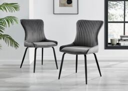 FurnitureboxUK Adley Grey Concrete Effect Round Dining Table & 4 Nora Black Leg Velvet Chairs in Dark Grey - thumbnail 4
