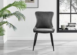 FurnitureboxUK Adley Grey Concrete Effect Round Dining Table & 4 Nora Black Leg Velvet Chairs in Dark Grey - thumbnail 5
