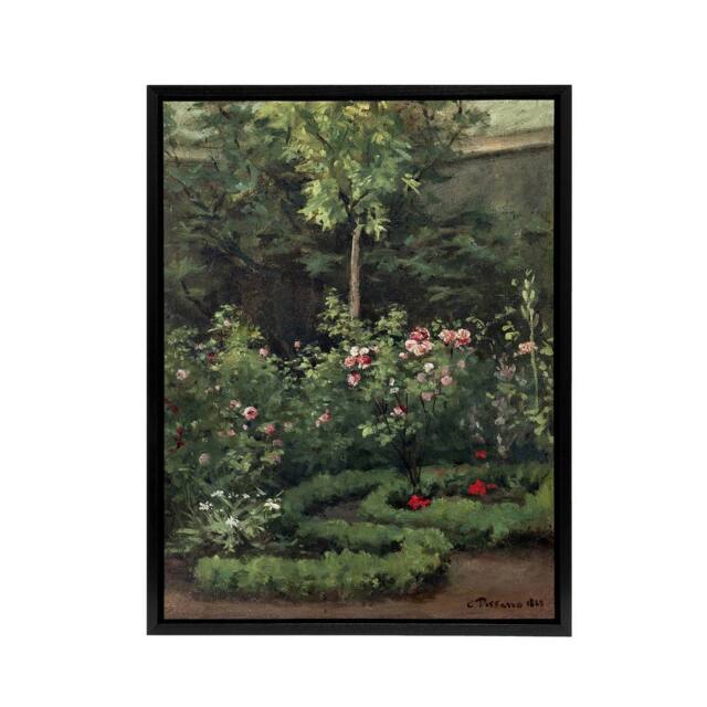 "Artery8 A Rose Garden Landscape Camille Pissarro Black Framed Canvas Wall Art - Size: W12"" x H16""" - image 1