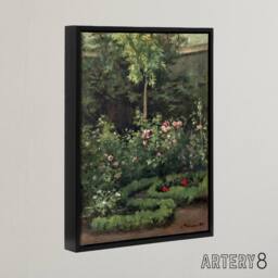 "Artery8 A Rose Garden Landscape Camille Pissarro Black Framed Canvas Wall Art - Size: W12"" x H16""" - thumbnail 2