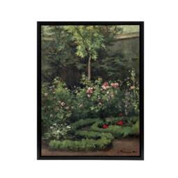 "Artery8 A Rose Garden Landscape Camille Pissarro Black Framed Canvas Wall Art - Size: W12"" x H16""" - thumbnail 1