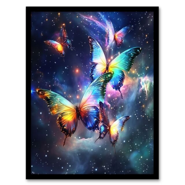 "Artery8 String Theory Cosmic Butterflies Space Starscape Framed Art Print - Size: W12"" x H16""" - image 1