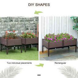 OUTSUNNY Set of 2 Raised Garden Bed Elevated Planter Box Flower Vegetables in Brown - thumbnail 6