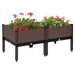 OUTSUNNY Set of 2 Raised Garden Bed Elevated Planter Box Flower Vegetables in Brown - thumbnail 2