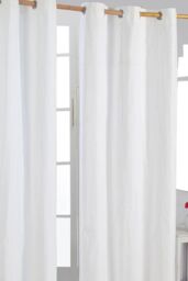 Homescapes Plain Cotton Ready Made Eyelet Curtain Pair in Off-White - Size: 140 cm width x 229 cm drop - thumbnail 1