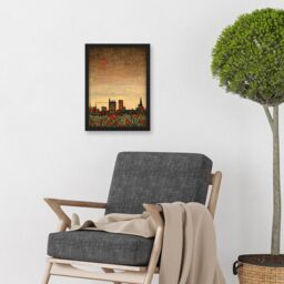 Artery8 Floral City Skyline Poppies William Morris Artwork Framed Wall Art Print A4 in Black - thumbnail 2