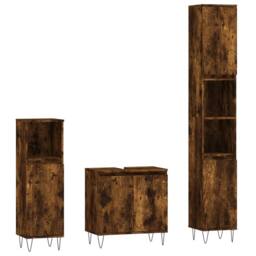 Berkfield Home 3 Piece Bathroom Cabinet Set Smoked Oak Engineered Wood in Brown - thumbnail 1