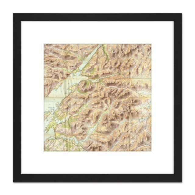 Artery8 Map Ordnance Survey 1959 Lorn Lochaber Scotland 8X8 Inch Square Wooden Framed Wall Art Print Picture with Mount in Black - image 1