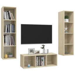 Berkfield Home Practical 3 Piece TV Cabinet Set Sonoma Oak Engineered Wood in Light Brown - thumbnail 1