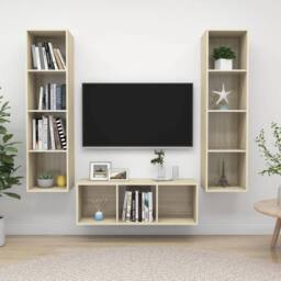 Berkfield Home Practical 3 Piece TV Cabinet Set Sonoma Oak Engineered Wood in Light Brown - thumbnail 2