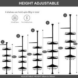 KORVIXA Black 4 Tier Telescopic Bathroom Wall Corner Shelf - thumbnail 2