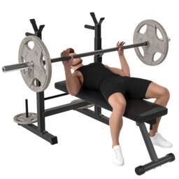 STILVORA Foldable Weight Bench with Adjustable Barbell Rack in Black - thumbnail 4