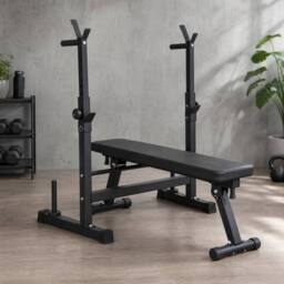 STILVORA Foldable Weight Bench with Adjustable Barbell Rack in Black - thumbnail 1