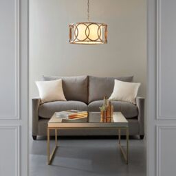 Loops Brushed Gold Multi Arm Ceiling Pendant Light - White Fabric Shade - Dimmable - thumbnail 3