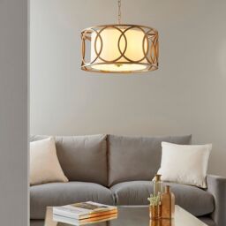 Loops Brushed Gold Multi Arm Ceiling Pendant Light - White Fabric Shade - Dimmable - thumbnail 4