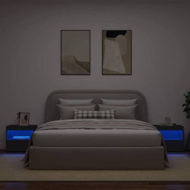 Berkfield Home Beautiful Bedside Cabinets with LED Lights 2 pcs Black 50x40x45 cm - Size: 50 x 40 x 45 cm - image 1