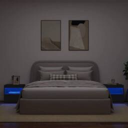 Berkfield Home Beautiful Bedside Cabinets with LED Lights 2 pcs Black 50x40x45 cm - Size: 50 x 40 x 45 cm - thumbnail 1